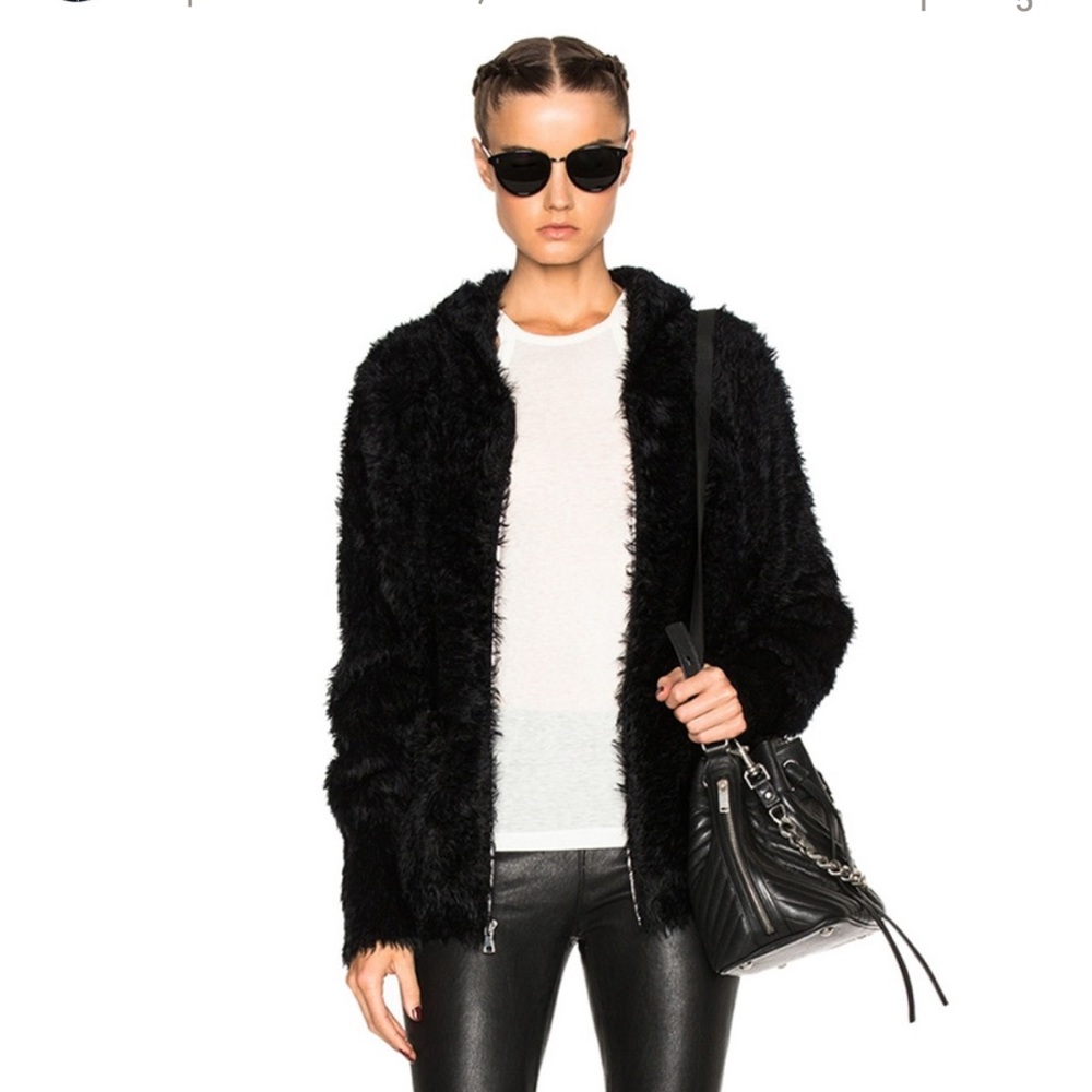 RtA Estelle Faux Fur Zip Up Hooded Jacket in Rude